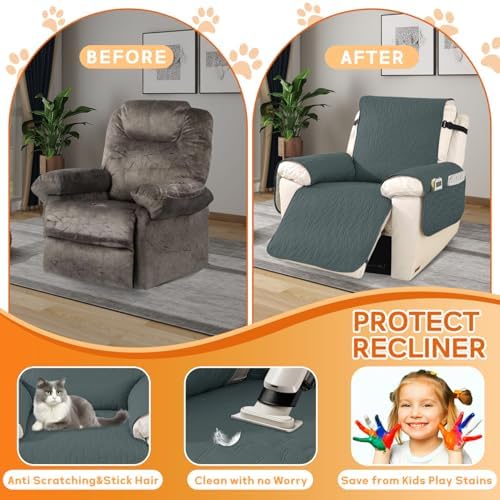 XINEAGE Waterproof Recliner Chair Cover with Pockets and Elastic Straps