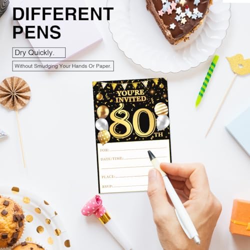80th Birthday Invitations Set 20 Cards Envelopes