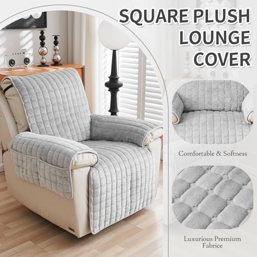 Plush Recliner Slipcover with Side Pockets for Kids and Pets