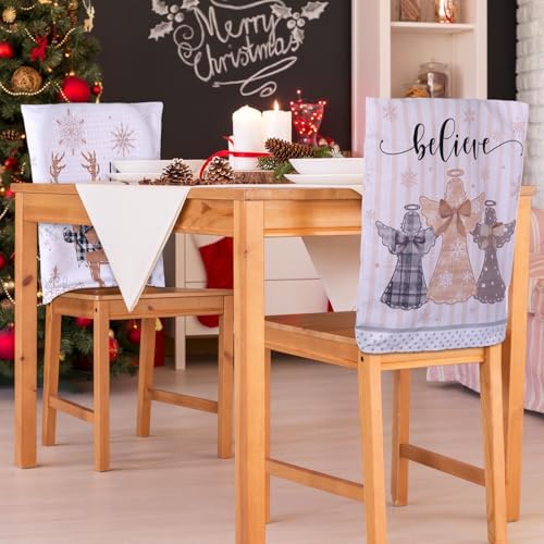 6 Pcs Christmas Chair Covers Beige Snowflake Decor 1