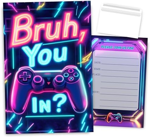 Bro You In Boys Birthday Invitations Neon Game 30 Sets with Envelopes