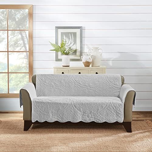 SureFit Heirloom Quilted Cotton Loveseat Cover with Scallop Edge