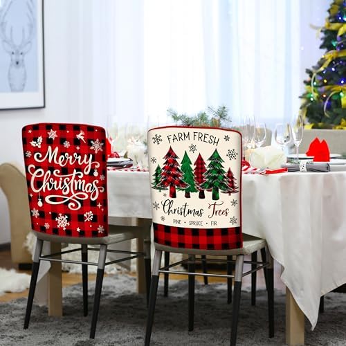 TREWAVE Christmas Chair Covers Set of 6 Buffalo Plaid
