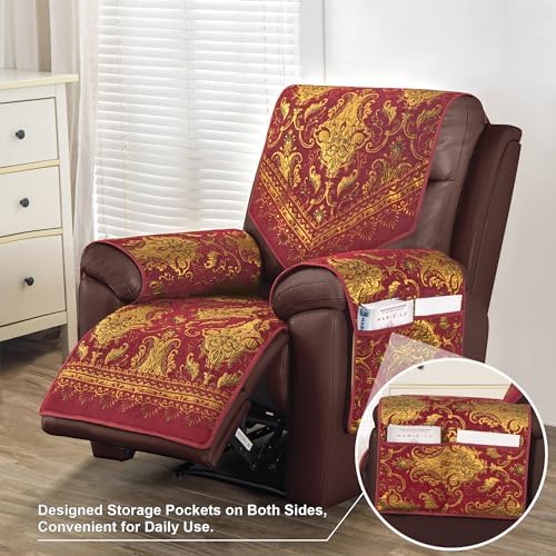 Loom and Mill Luxury Recliner Chair Covers 4 Piece Red Set