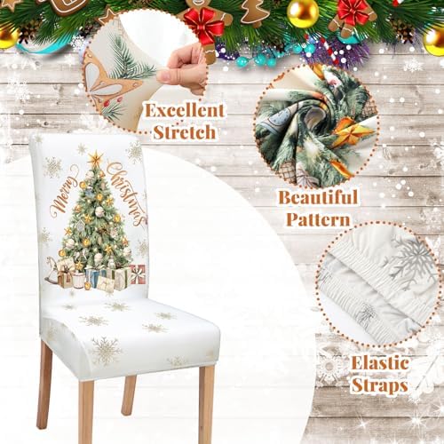 6 Pcs Christmas Dining Chair Covers Stretchable Removable Washable