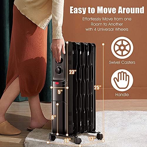 FUTADA 1500W Oil Filled Radiator Heater - Black