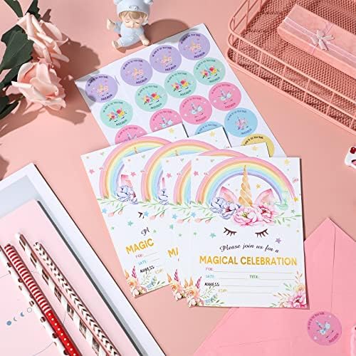 Spakon 24 Unicorn Birthday Party Invitations with Envelopes and Stickers
