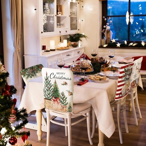 6 Pcs Christmas Chair Covers Linen Snowman Reindeer Holiday Decor