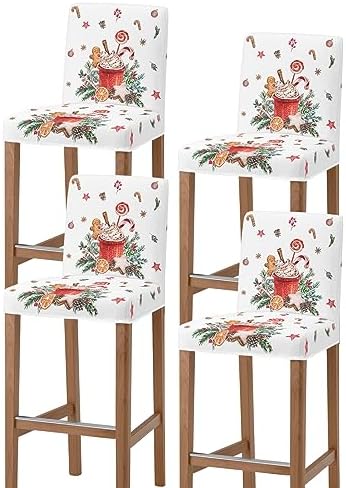 Christmas Bar Stool Covers Set of 4 Stretch Chair Covers