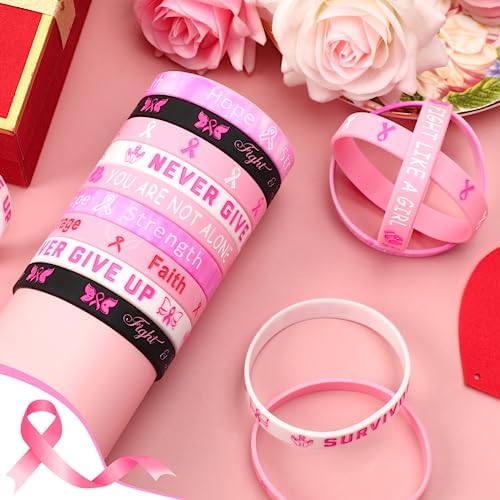 JUNEBRUSHS 42pcs Breast Cancer Awareness Silicone Wristbands