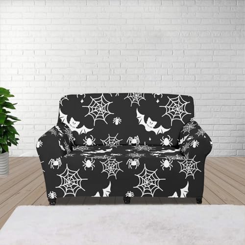 FANCOSAN Black Halloween Canvas Sofa Covers with Elastic Bottom