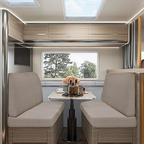 RV Dinette Cushion Covers Stretchable Fabric 2 Piece Set Light Coffee