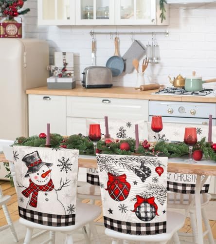 4Pcs Christmas Chair Back Covers Black White Plaid