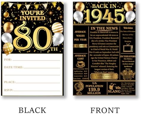 80th Birthday Invitations Set 20 Cards Envelopes