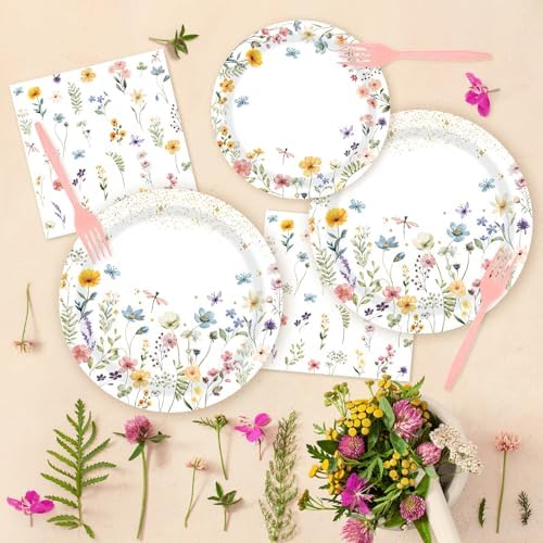 96 Pcs Wildflower Party Supplies for 24 Guests