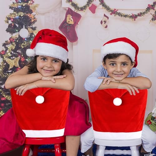 FOIMAS Christmas Chair Covers 4pcs Santa Hat Red