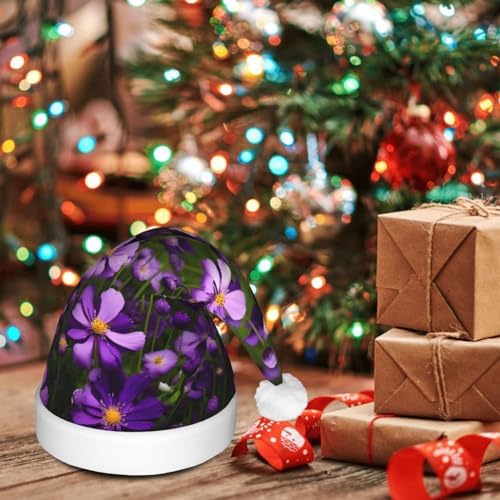 Purple Flowers Print Christmas LED Santa Hat for Festive Events