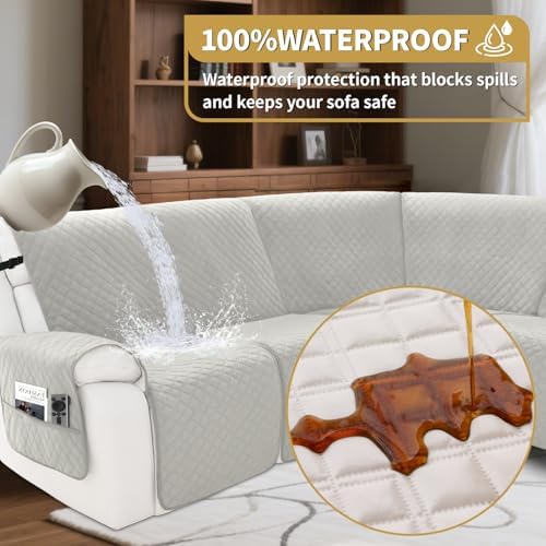 Waterproof Recliner Sectional Sofa Cover Set - 5 Seater Light Gray