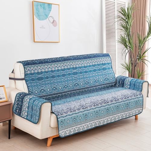 WONGS BEDDING Boho Sofa Cover Blue Stripe 3 Seater Slipcover
