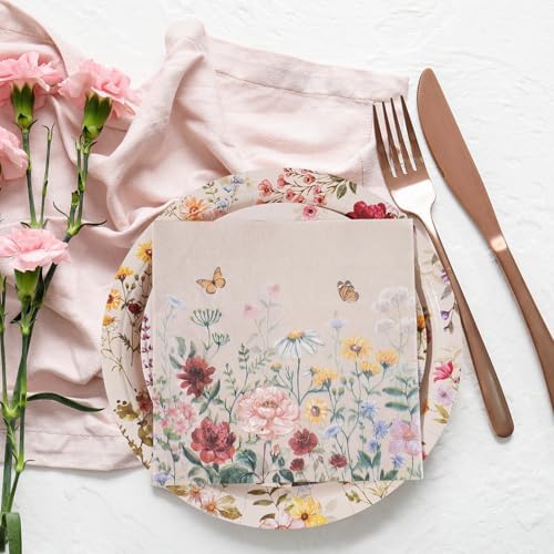 200pcs Floral Paper Plates and Napkins Set