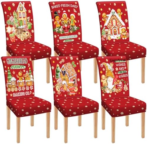 Moukeren 6 Pcs Christmas Chair Covers with Gingerbread Man Design