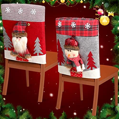 Christmas Plush Chair Covers Set with Santa and Snowman