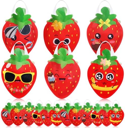 Silkfly 24 Pcs Strawberry Party Favor Bags with Handles