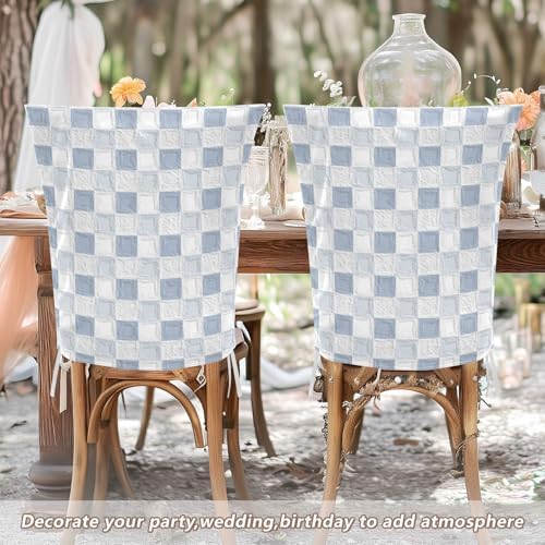 EtherSpher Oil on Canvas Gray White Checkered Dining Chair Slipcover Set of 6
