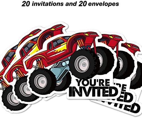 Monster Truck Birthday Invitations for Boys with Envelopes