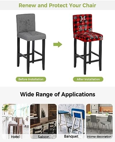 Christmas Snowflake Bar Stool Covers Set of 4 Red Black Plaid