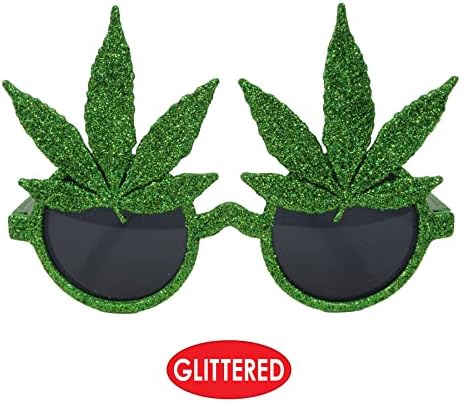 Beistle 3-Piece Glittered Weed Glasses Green 1