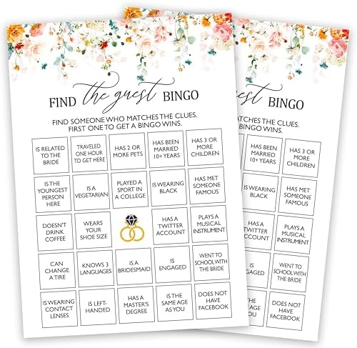 Spring Floral Bridal Shower Bingo Game Cards - 25 Included