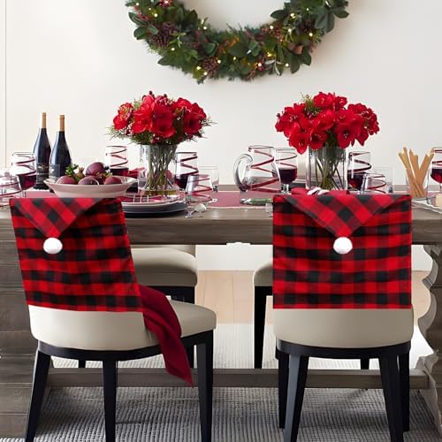 GlyinnHe 4 Pack Red Black Buffalo Plaid Chair Covers