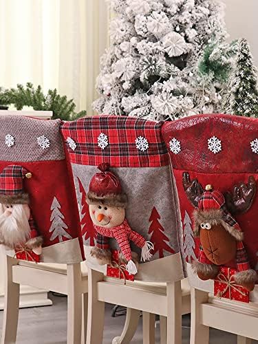 FQQWEE 4PCS Christmas Chair Covers with Santa Snowman Designs