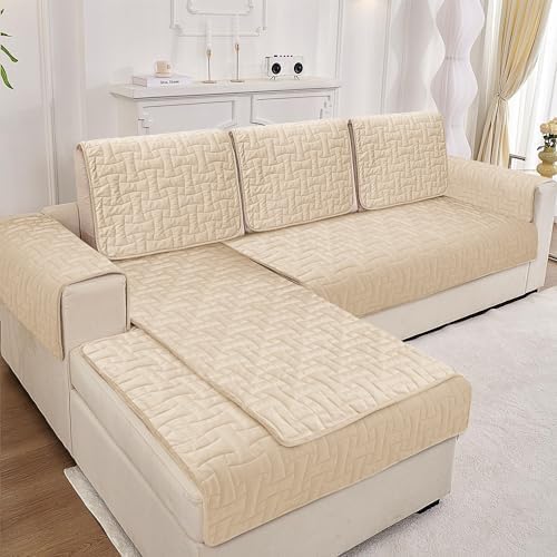 Velvet Sectional Sofa Covers 26x26 Inch Non-Slip Waterproof 2 Piece Beige