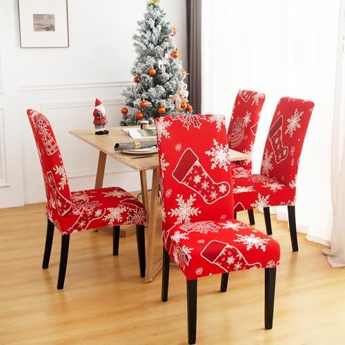 DLMWELL Christmas Stretch Chair Covers Set of 4 1