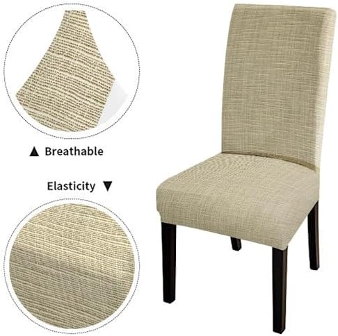 Rustic Texture Dining Chair Covers 4 Pack Natural Canvas Stretch Slipcovers