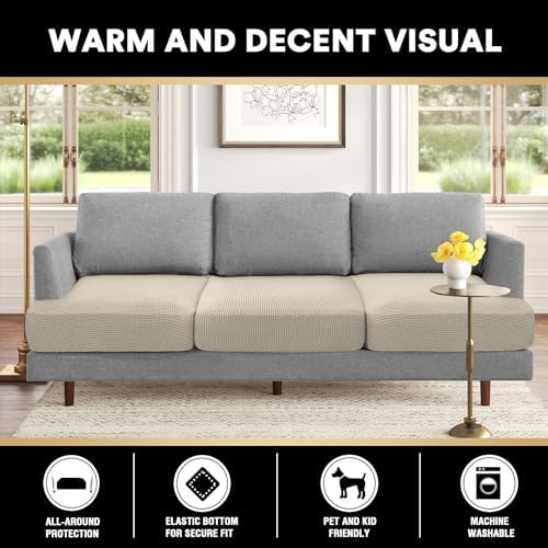 PrinceDeco 3 Piece T Cushion Slipcovers with Elastic Bottom
