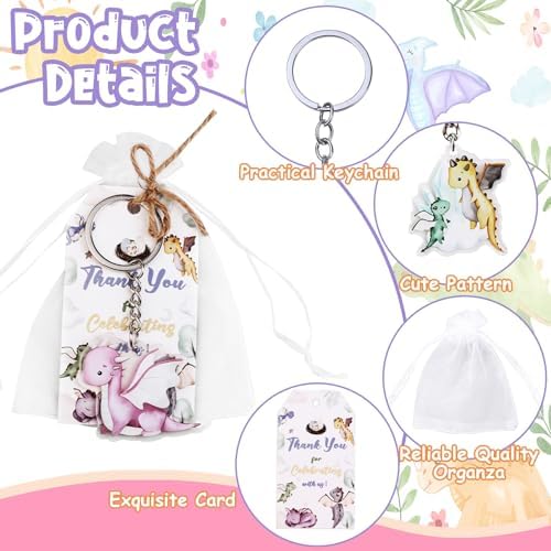 Serencatcher 72Pcs Dragon Party Favors Keychain Set