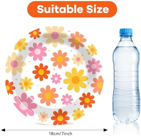 Qyeahkj 48PCS Groovy Daisy Paper Plates 7 Inch