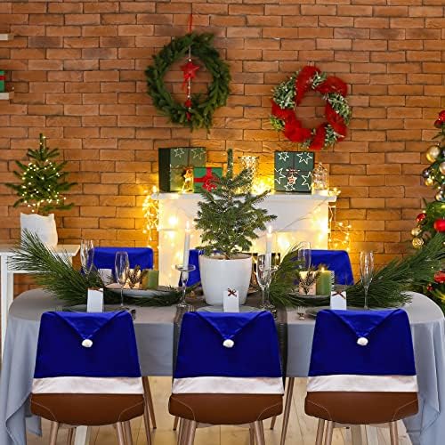 Tatuo Christmas Chair Covers with Santa Hat Design 6 Blue