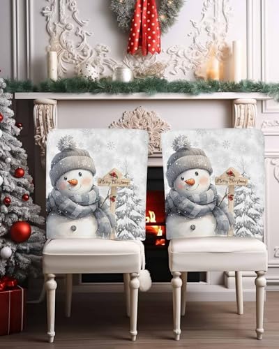 Christmas Chair Covers Set of 4 Snowman Slipcover for Dining Chairs