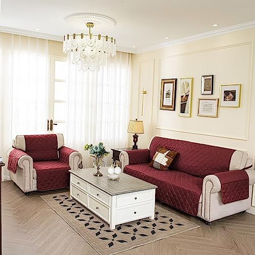 TOMORO Non-Slip Sofa Slipcover - Waterproof Quilted Cover with 5 Pockets