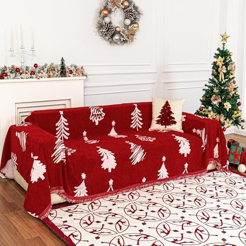 MYSKY HOME 71X134 Inch Red Sofa Cover