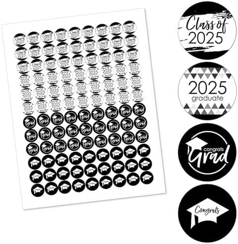 Big Dot of Happiness 2025 Black and White Graduation Candy Sticker Favors