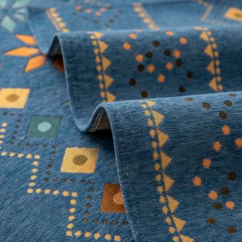 Boho Chenille Sofa Covers with Non-Slip Backing Blue Backrest 28x35in 70x90cm