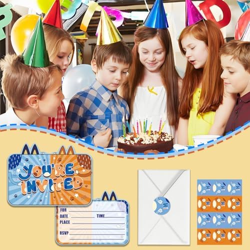 24 Pcs Cartoon Blue Dog Birthday Invitations with Envelopes and Stickers 1