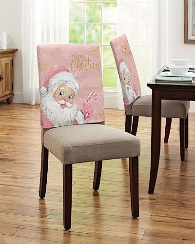 Pink Santa Christmas Chair Covers Set of 4 for Dining Room 1