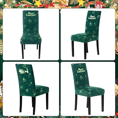 4PCS Christmas Dining Chair Covers with Snowflake Deer Pattern