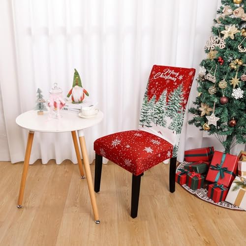 Ileading Christmas Chair Covers Set of 6 Red Truck Snowman Slipcover Protector